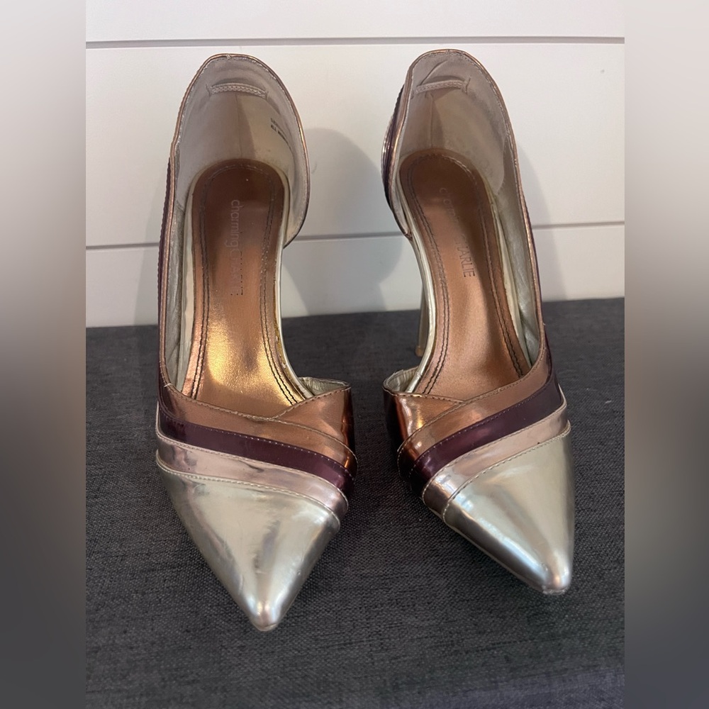 Charming Charlie Metallic Leather Women's Heels Pumps, Size 8
